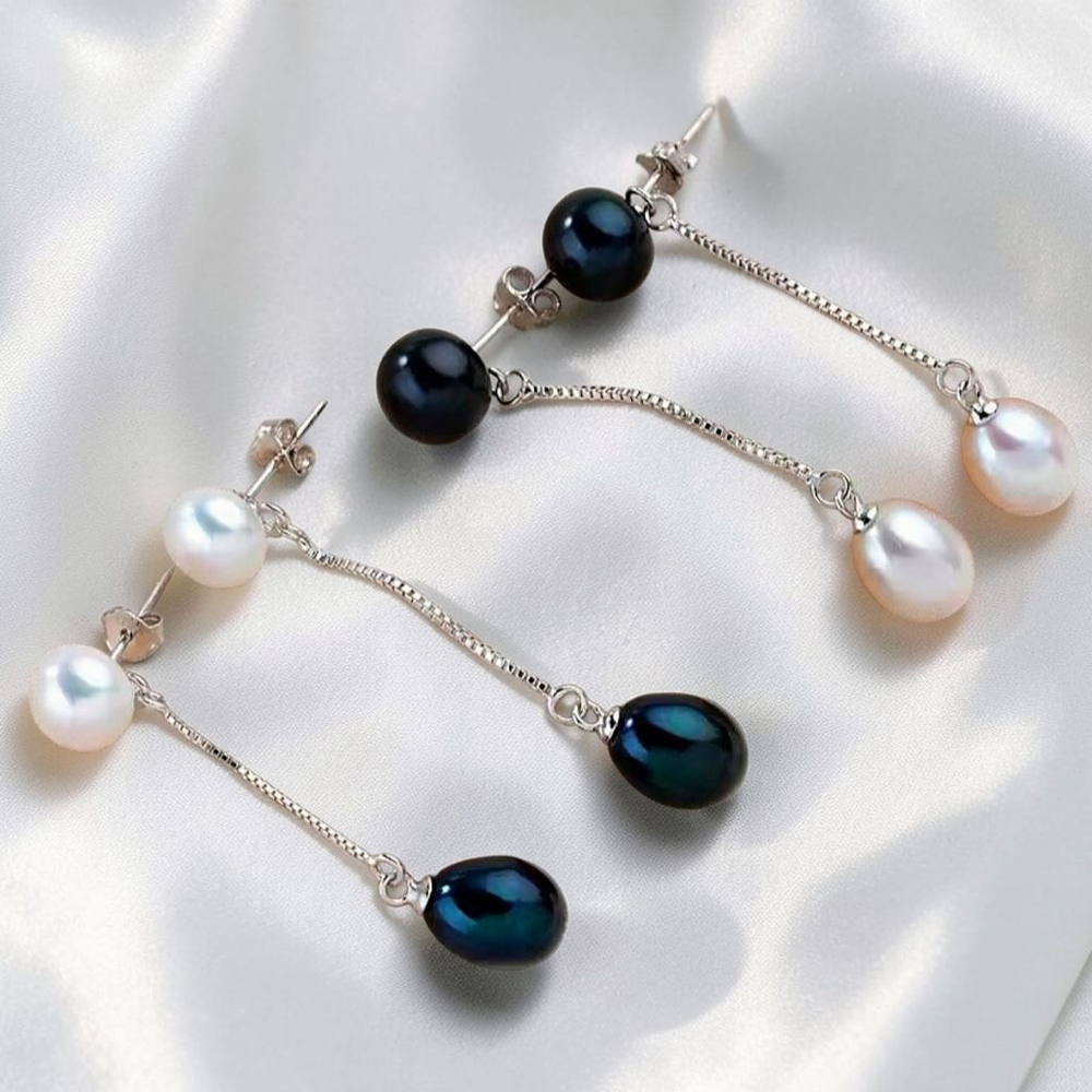 Sterling Silver 7.5MM Black & White Multi-Wear Freshwater Pearl Set - Picture 5 of 6